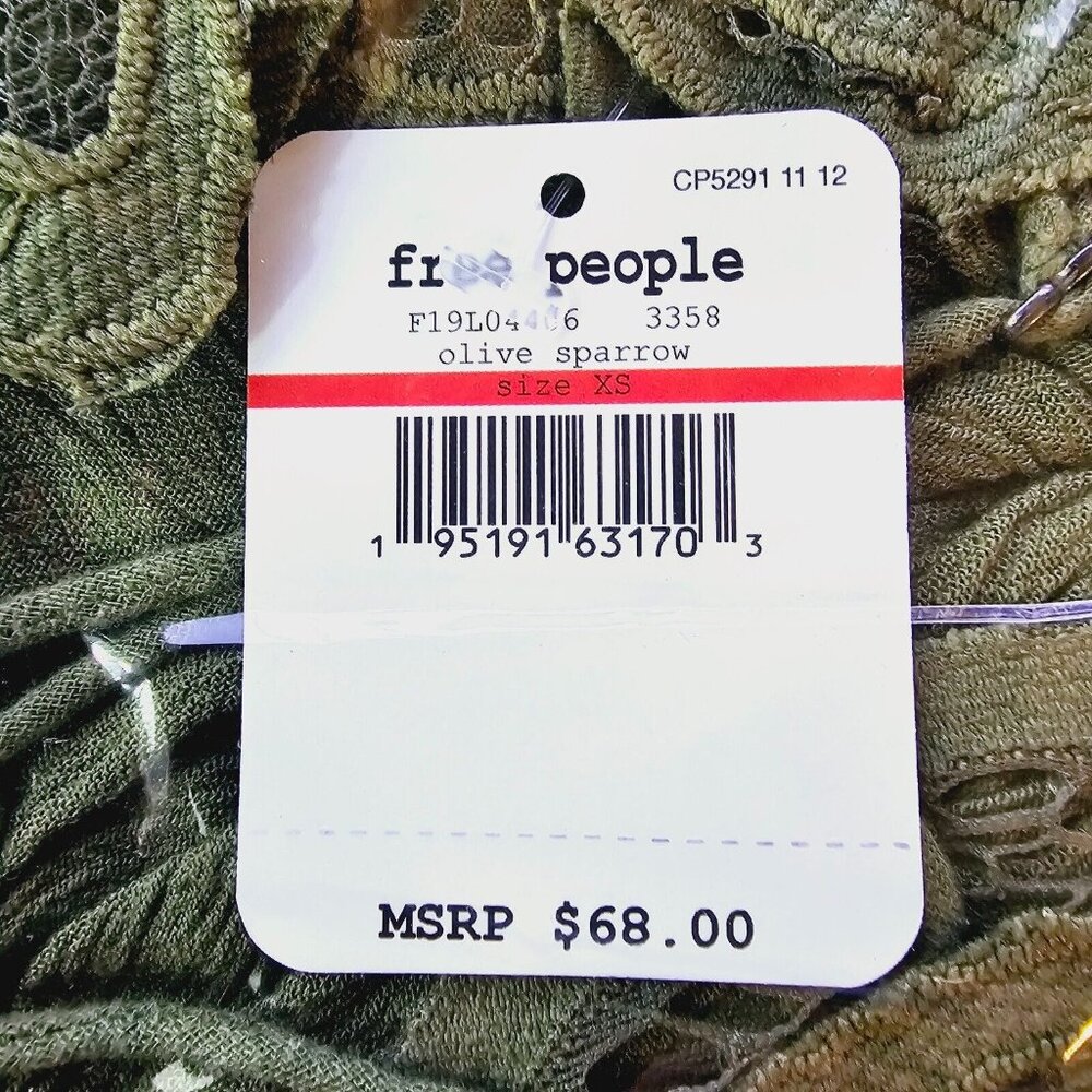 Free People Olive Green Cami Tank Top Sparrow Green Ruffle Womens Size XS NWT - Picture 6 of 7